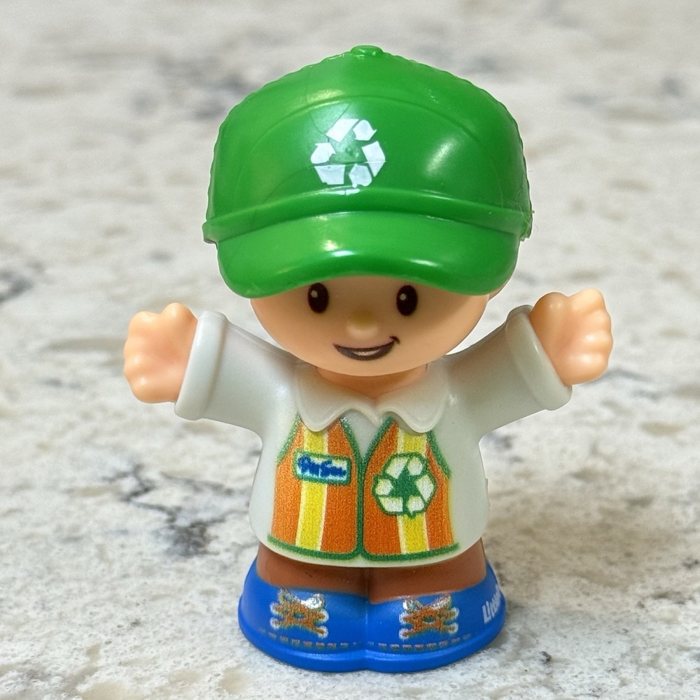 Fisher Price Little People Recycling Worker Garbage Man Boy Green Hat 2016 2020